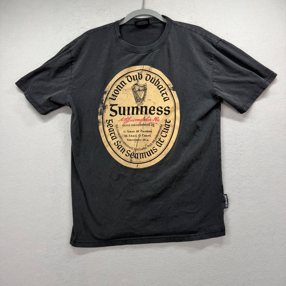 Guinness Graphic T-Shirt Men Large Black Vintage Label Arthur Guinness Signature